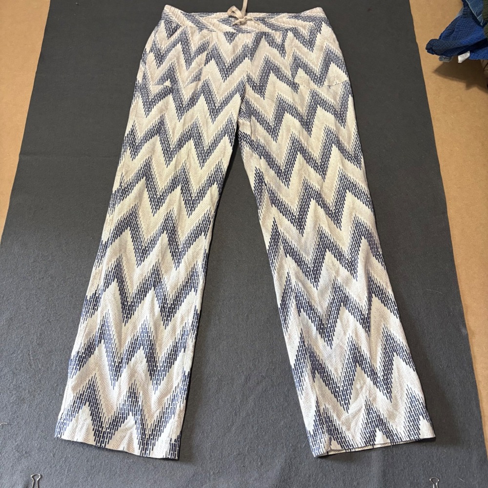 Cato 1946 Chevron Wide Leg Pants Womens Size M Blue Tan Light Pull On Travel